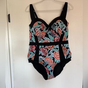City Chic Black and Floral Swim One Piece 16(small City Chic size)